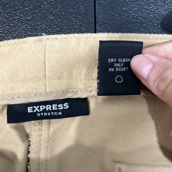 Express Stretch Y2K Dress Pants Womens Size 7/8 Tan Fleece Wide Leg Work Career - Picture 4 of 7